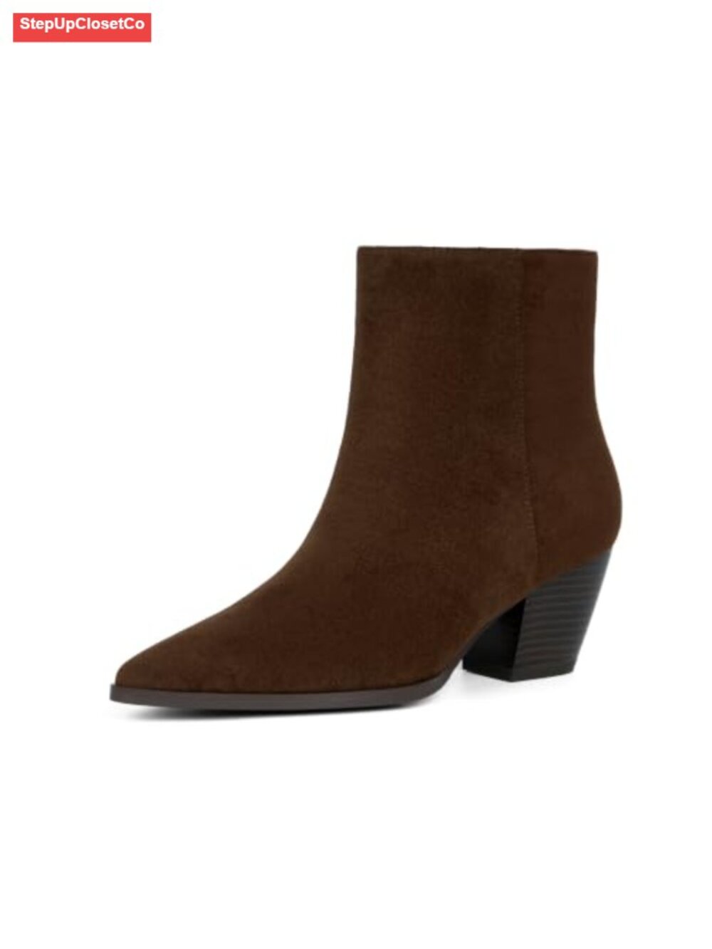 Women's Pointed Toe Chunky Heel Ankle Boots Faux Suede